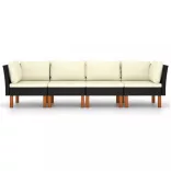 fekete 4 személyes polyrattan kerti kanapé párnákkal