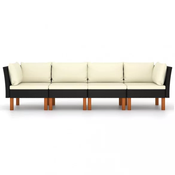 fekete 4 személyes polyrattan kerti kanapé párnákkal