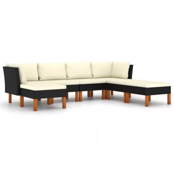 7 részes fekete polyrattan kerti ülőgarnitúra párnákkal