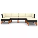 7 részes fekete polyrattan kerti ülőgarnitúra párnákkal
