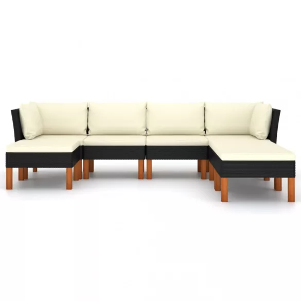 7 részes fekete polyrattan kerti ülőgarnitúra párnákkal