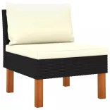 7 részes fekete polyrattan kerti ülőgarnitúra párnákkal