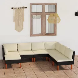   7 részes fekete polyrattan kerti ülőgarnitúra párnákkal