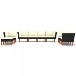 10 részes fekete polyrattan kerti ülőgarnitúra párnákkal