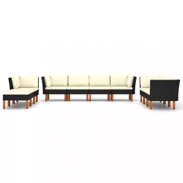 10 részes fekete polyrattan kerti ülőgarnitúra párnákkal