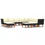 12 részes fekete polyrattan kerti ülőgarnitúra párnákkal