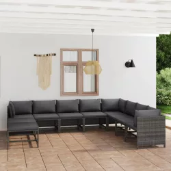   11 részes szürke polyrattan kerti ülőgarnitúra párnákkal