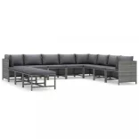 11 részes szürke polyrattan kerti ülőgarnitúra párnákkal