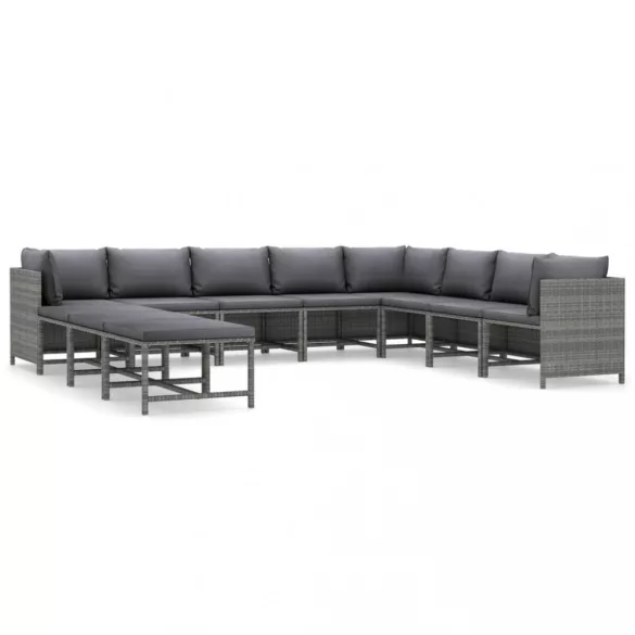 11 részes szürke polyrattan kerti ülőgarnitúra párnákkal