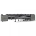 12 részes szürke polyrattan kerti ülőgarnitúra párnákkal
