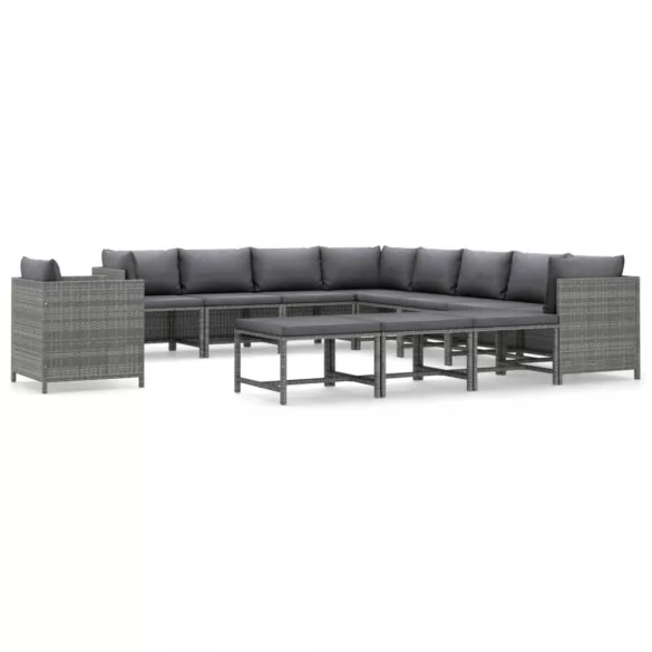 12 részes szürke polyrattan kerti ülőgarnitúra párnákkal
