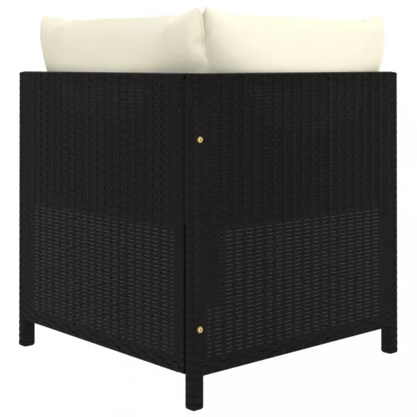 7 részes fekete polyrattan kerti bútorszett párnákkal