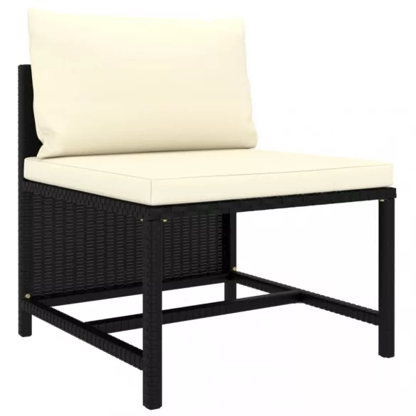 7 részes fekete polyrattan kerti bútorszett párnákkal