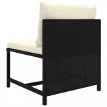 7 részes fekete polyrattan kerti bútorszett párnákkal
