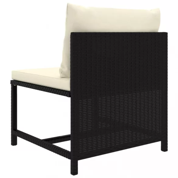 7 részes fekete polyrattan kerti bútorszett párnákkal