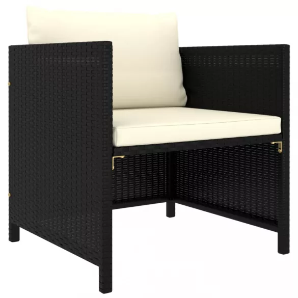 7 részes fekete polyrattan kerti bútorszett párnákkal