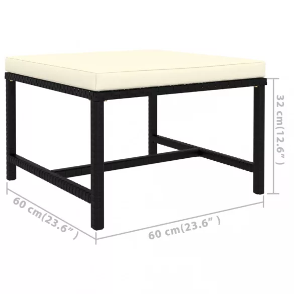 7 részes fekete polyrattan kerti bútorszett párnákkal