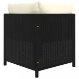 7 részes fekete polyrattan kerti bútorszett párnákkal