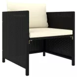 7 részes fekete polyrattan kerti bútorszett párnákkal