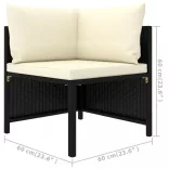 7 részes fekete polyrattan kerti bútorszett párnákkal