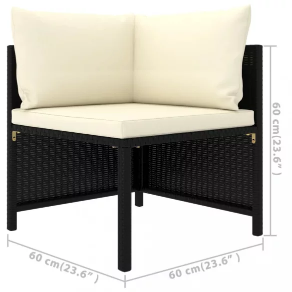 7 részes fekete polyrattan kerti bútorszett párnákkal