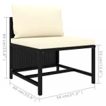 7 részes fekete polyrattan kerti bútorszett párnákkal