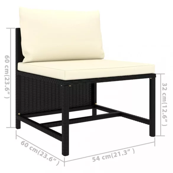 7 részes fekete polyrattan kerti bútorszett párnákkal