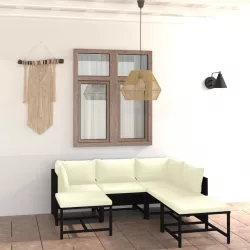   7 részes fekete polyrattan kerti ülőgarnitúra párnákkal
