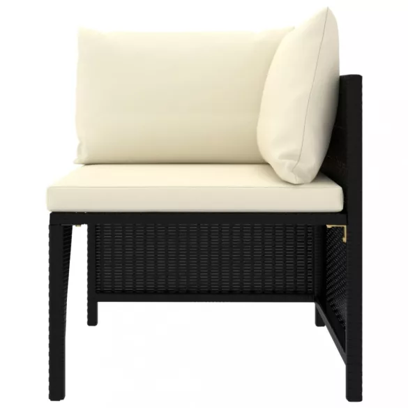 7 részes fekete polyrattan kerti bútorszett párnákkal
