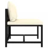 7 részes fekete polyrattan kerti bútorszett párnákkal