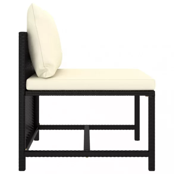 7 részes fekete polyrattan kerti bútorszett párnákkal