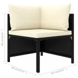 7 részes fekete polyrattan kerti bútorszett párnákkal