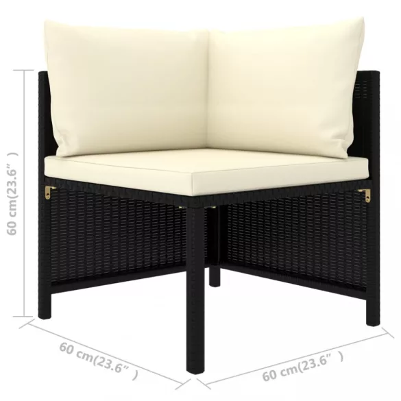 7 részes fekete polyrattan kerti bútorszett párnákkal