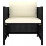 8 részes fekete polyrattan kerti bútorszett párnákkal