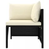 10 részes fekete polyrattan kerti bútorszett párnákkal