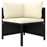 12 részes fekete polyrattan kerti bútorszett párnákkal