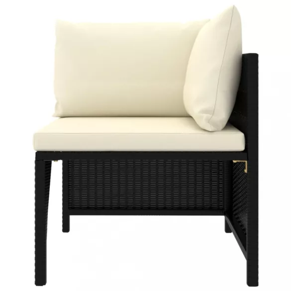 12 részes fekete polyrattan kerti bútorszett párnákkal
