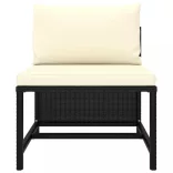 12 részes fekete polyrattan kerti bútorszett párnákkal
