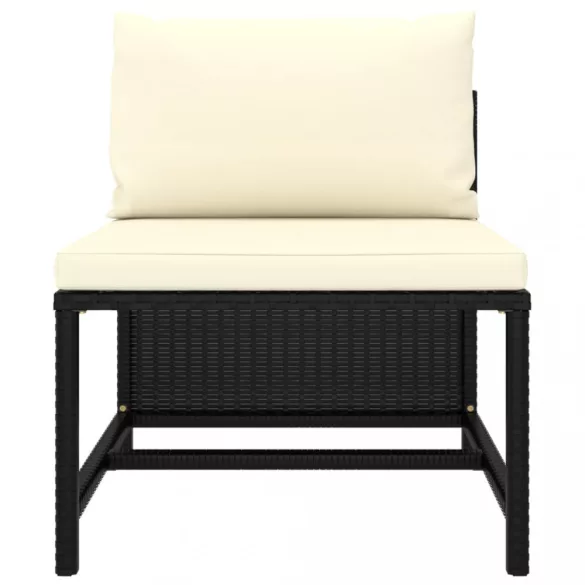 12 részes fekete polyrattan kerti bútorszett párnákkal