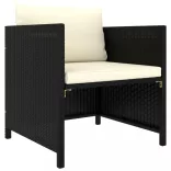 12 részes fekete polyrattan kerti bútorszett párnákkal
