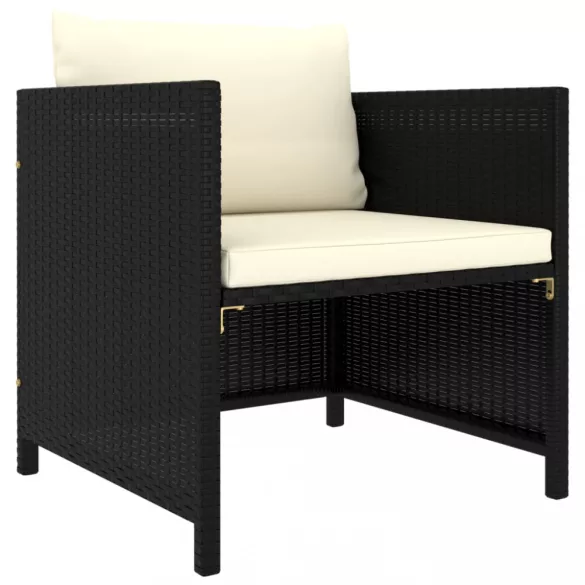 12 részes fekete polyrattan kerti bútorszett párnákkal