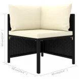 12 részes fekete polyrattan kerti bútorszett párnákkal