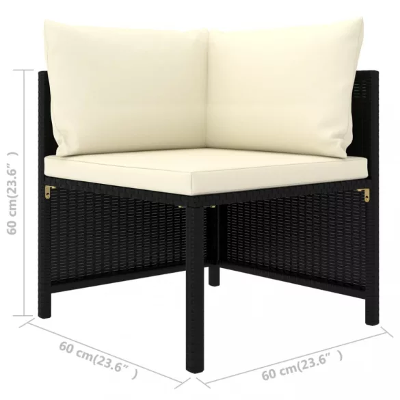 12 részes fekete polyrattan kerti bútorszett párnákkal
