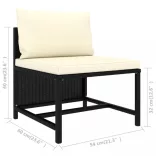 12 részes fekete polyrattan kerti bútorszett párnákkal