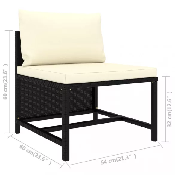 12 részes fekete polyrattan kerti bútorszett párnákkal