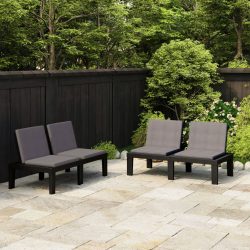 2 db szürke műanyag kerti pihenőpad párnákkal