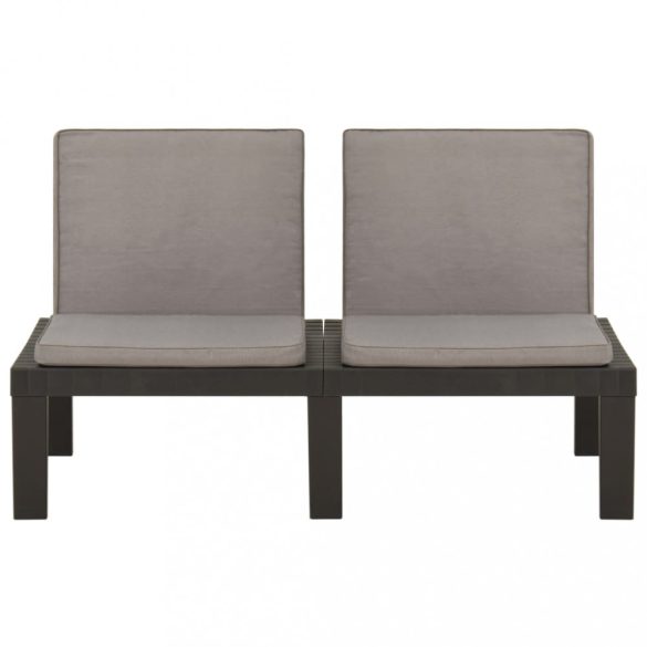 2 db szürke műanyag kerti pihenőpad párnákkal