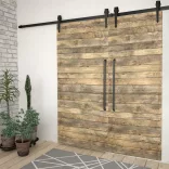 2 darabos fekete acél tolóajtó-szerelvényszett 200 cm