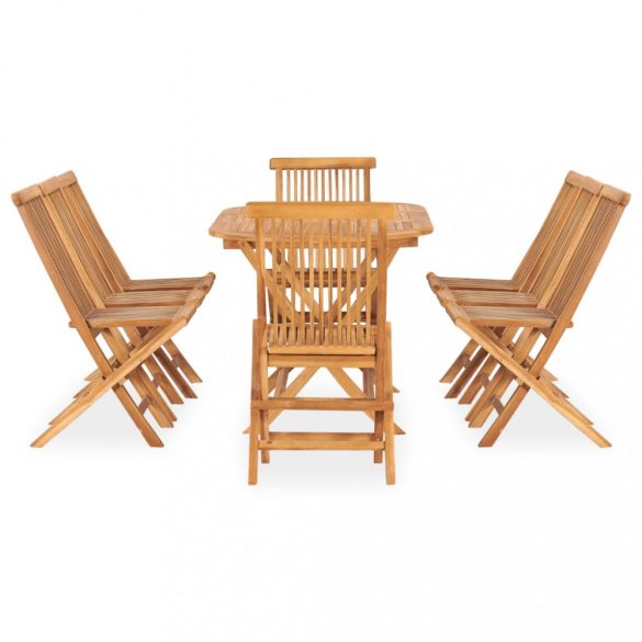 9 részes kültéri összecsukható tömör tíkfa étkezőgarnitúra