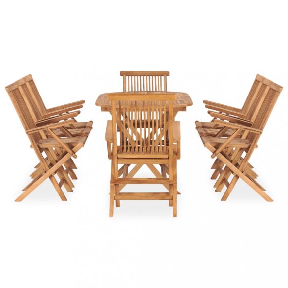 9 részes kültéri összecsukható tömör tíkfa étkezőgarnitúra